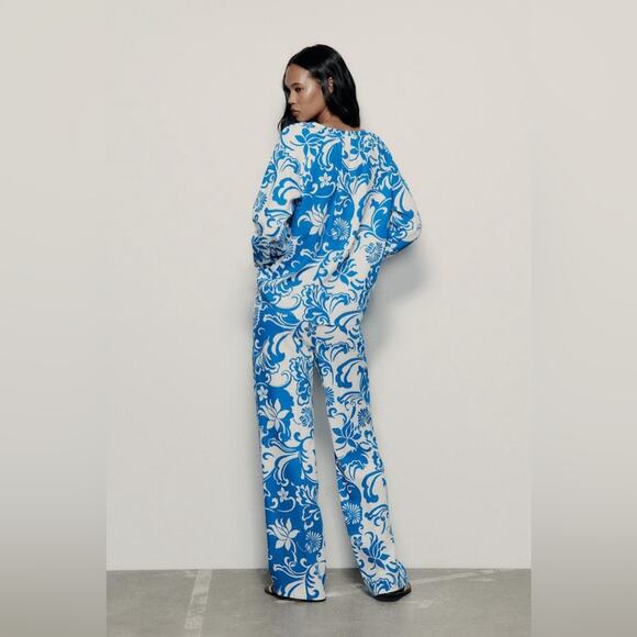 Zara PRINTED LINEN BLEND TROUSERS Size Extra Large XL - Picture 5 of 12